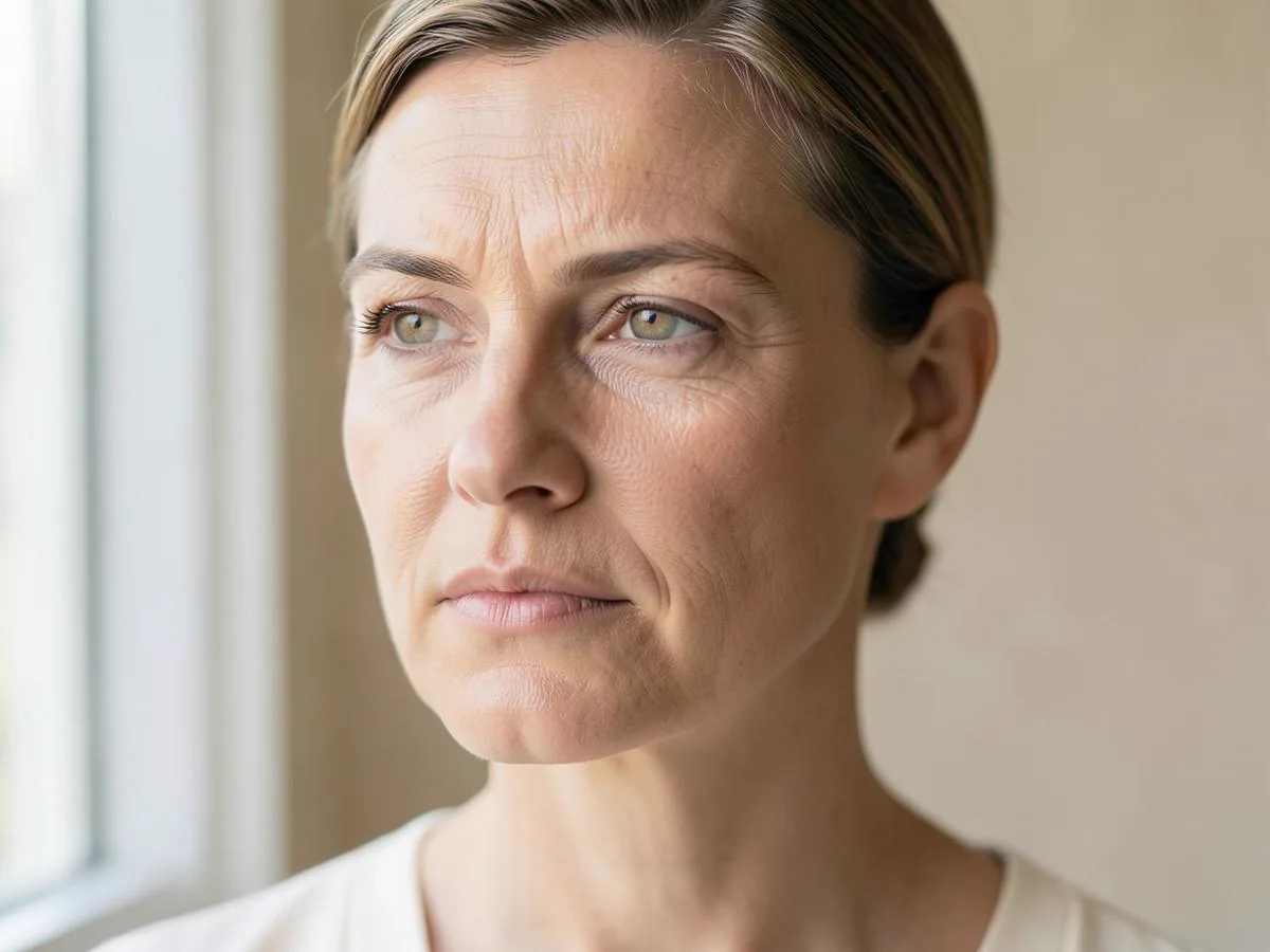 Peau du visage en lumière naturelle, texture non retouchée