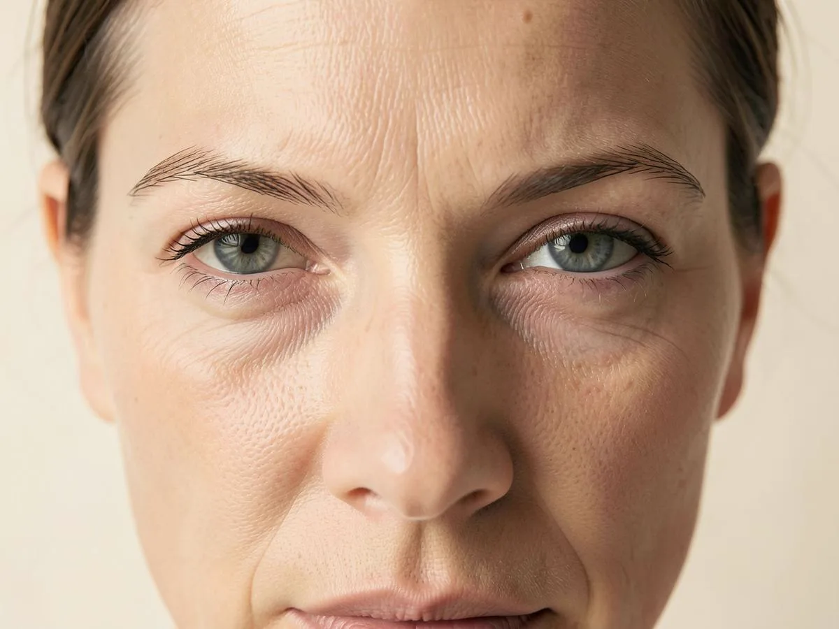Peau du visage en lumière naturelle, texture non retouchée